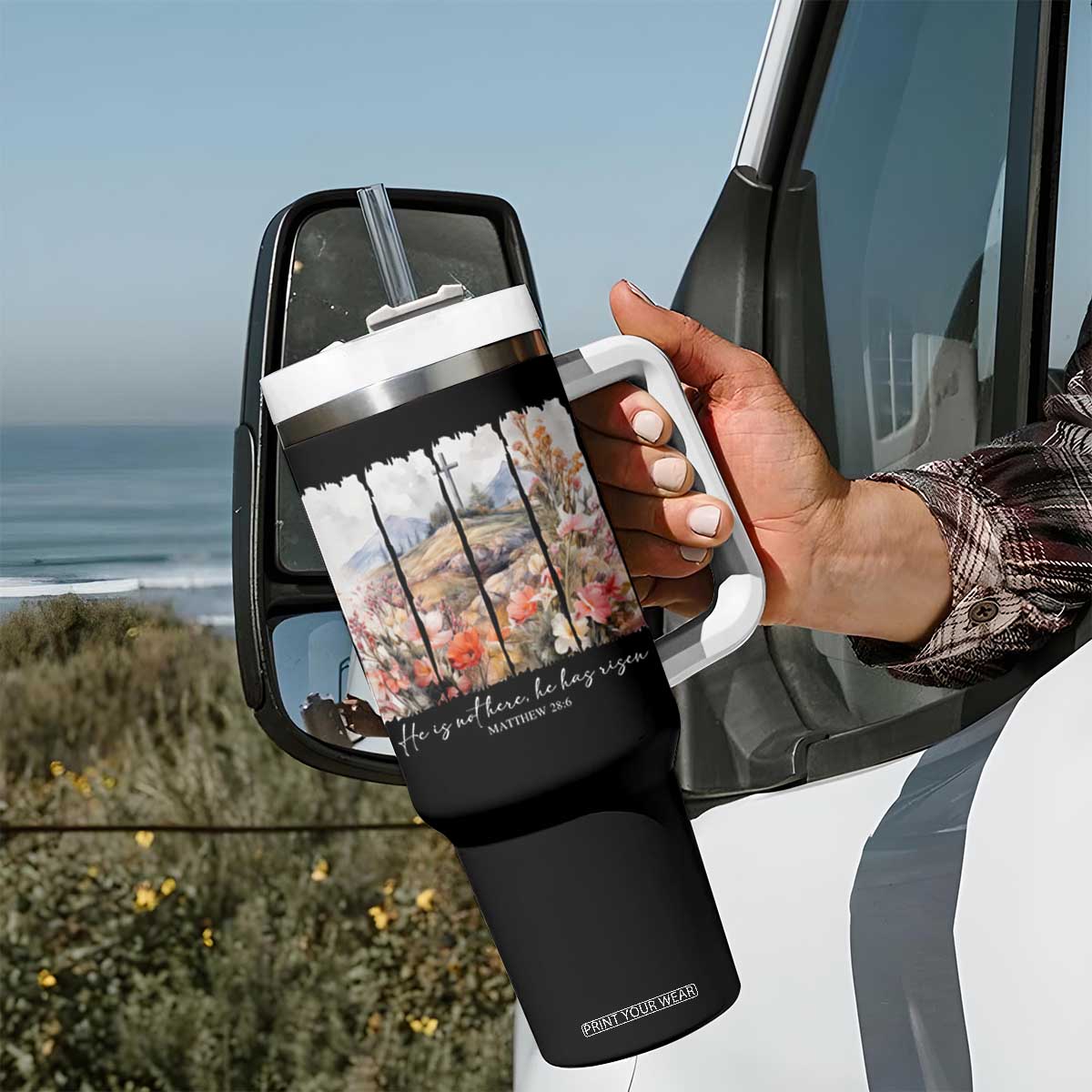 He Is Not Here He Has Risen Tumbler With Handle Christian Easter Religious Bible Verse TS11 Print Your Wear