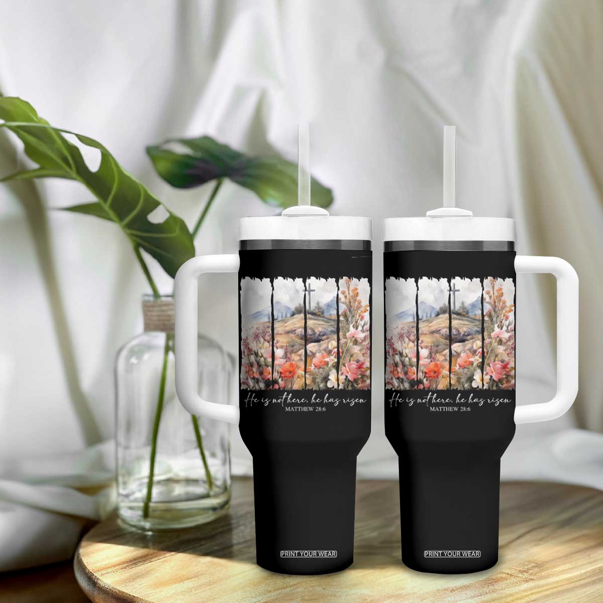 He Is Not Here He Has Risen Tumbler With Handle Christian Easter Religious Bible Verse TS11 Print Your Wear