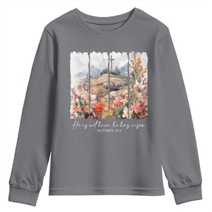 He Is Not Here He Has Risen Youth Sweatshirt Christian Easter Religious Bible Verse TS11 Charcoal Print Your Wear