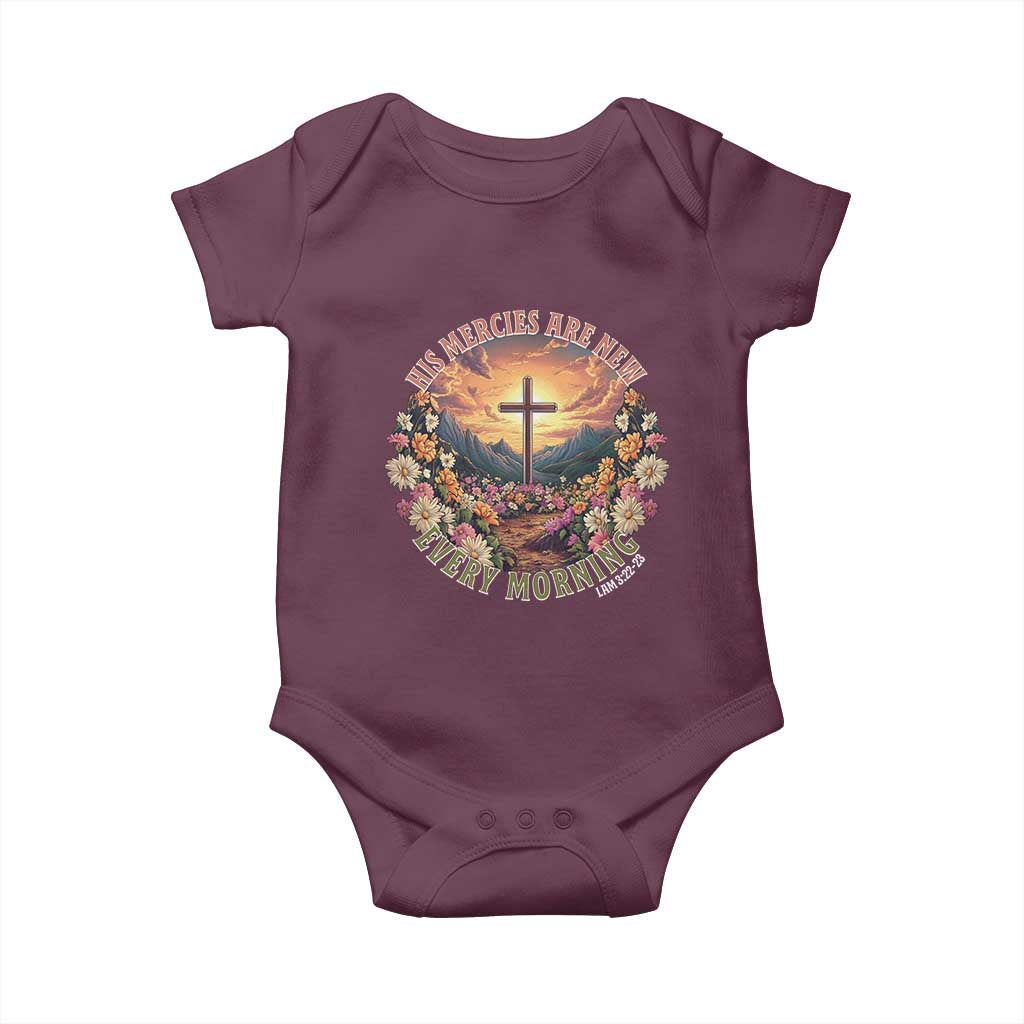 His Mercies Are New Every Morning Baby Onesie Good Friday Religious Christian Bible Verse TS11 Maroon Print Your Wear