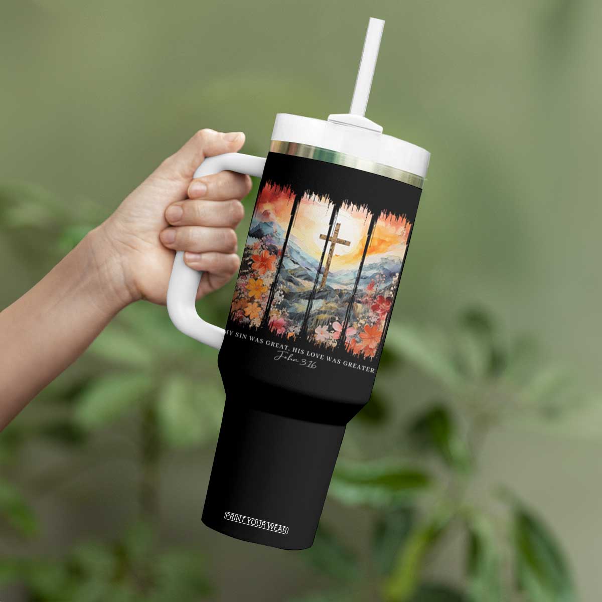 My Sin Was Great His Love Was Greater Tumbler With Handle Christian Easter Religious Bible Verse TS11 Print Your Wear