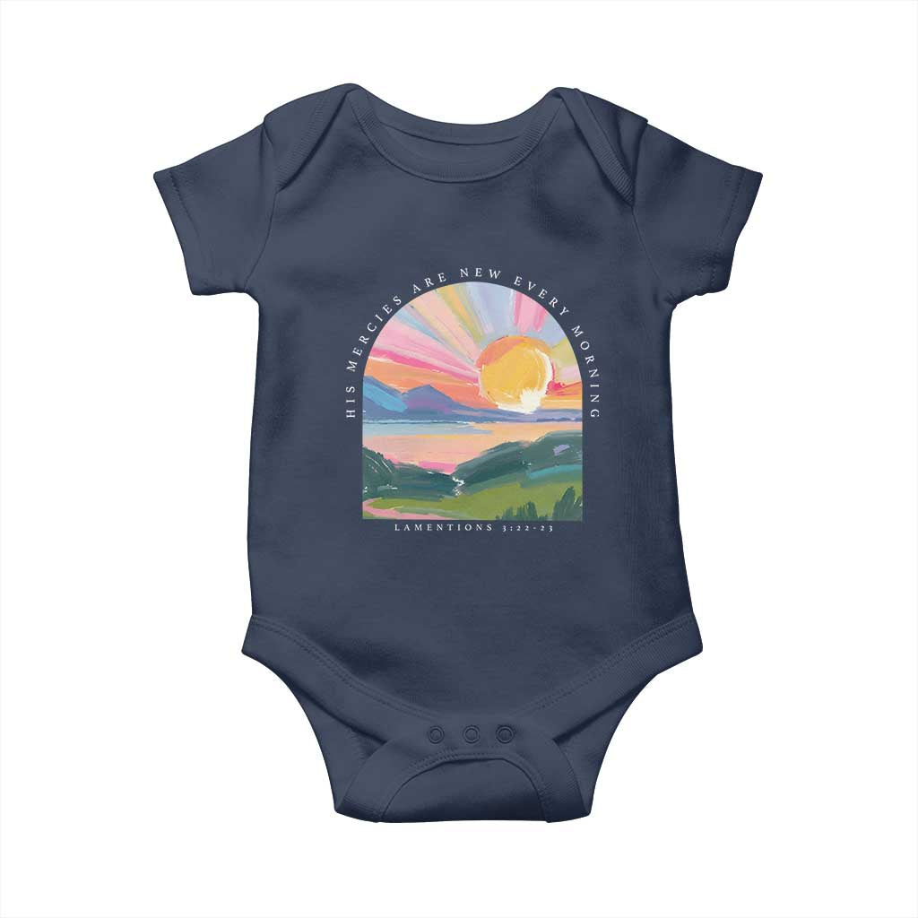 His Mercies Are New Every Morning Baby Onesie Religious Christian Bible Verse TS11 Navy Print Your Wear