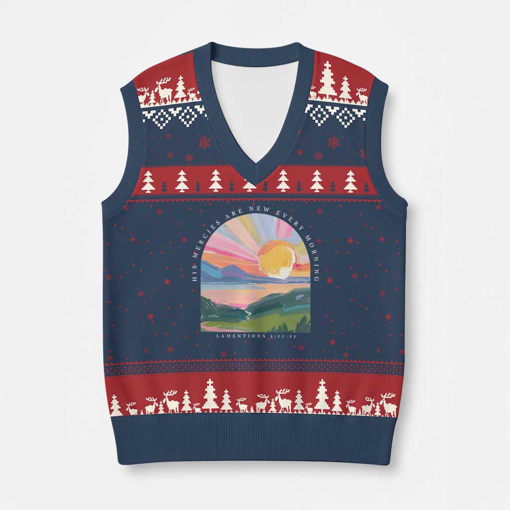 His Mercies Are New Every Morning V-Neck Knit Sweater Vest Religious Christian Bible Verse TS11 Navy Red Print Your Wear