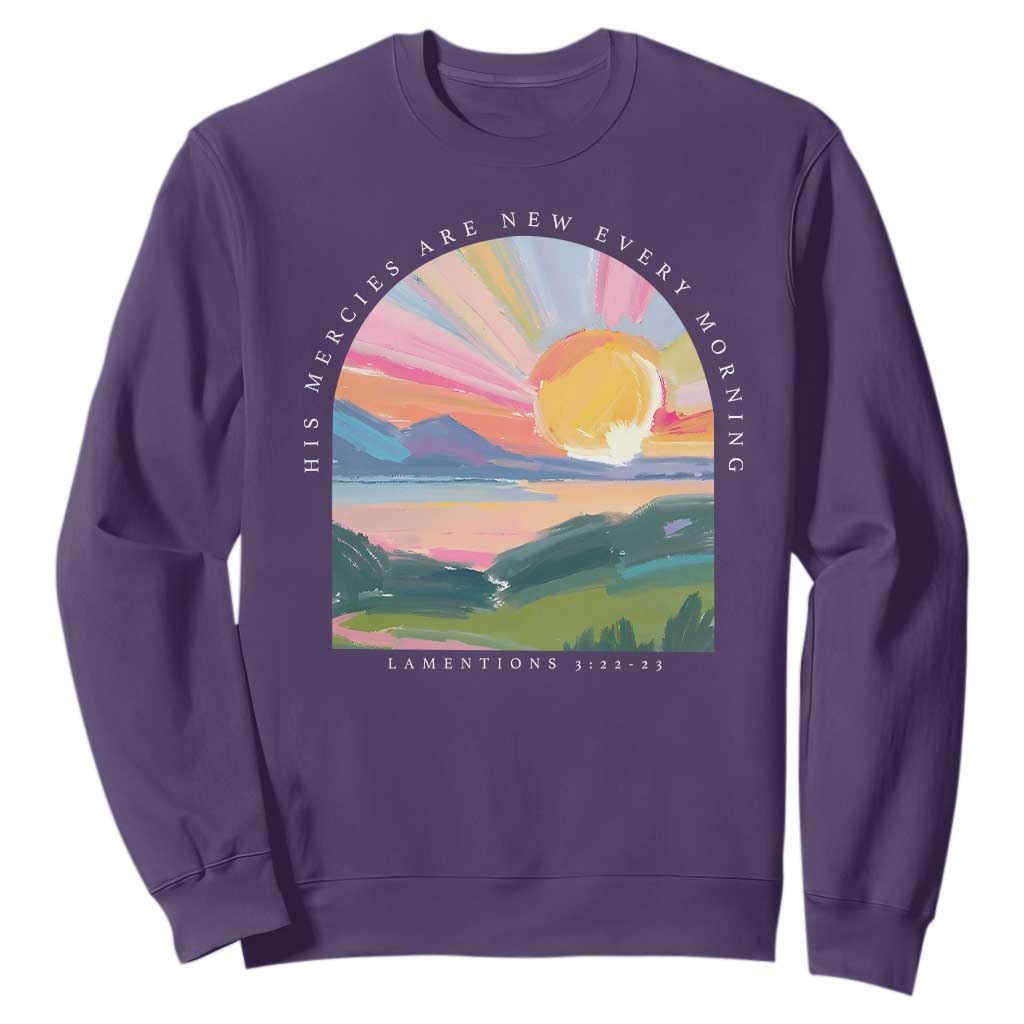 His Mercies Are New Every Morning Sweatshirt Religious Christian Bible Verse TS11 Purple Print Your Wear