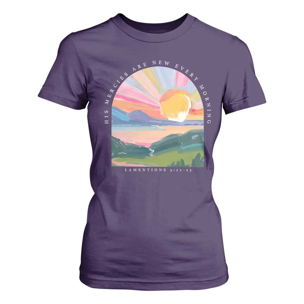 His Mercies Are New Every Morning T Shirt For Women Religious Christian Bible Verse TS11 Purple Print Your Wear