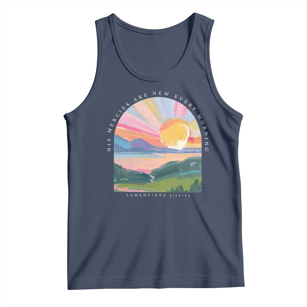 His Mercies Are New Every Morning Tank Top Religious Christian Bible Verse TS11 Navy Print Your Wear