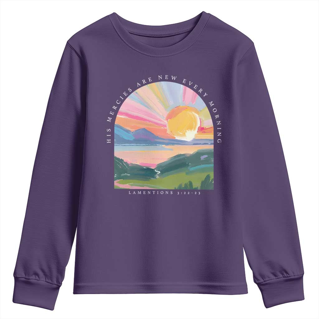 His Mercies Are New Every Morning Youth Sweatshirt Religious Christian Bible Verse TS11 Purple Print Your Wear
