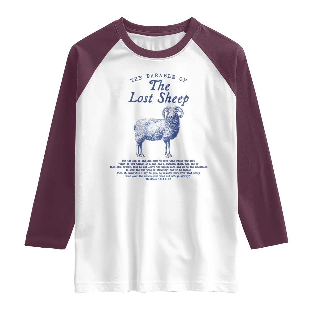The Parable Of The Lost Sheep Raglan Shirt Christian Bible Verse Matthew 18 TS11 White Maroon Print Your Wear