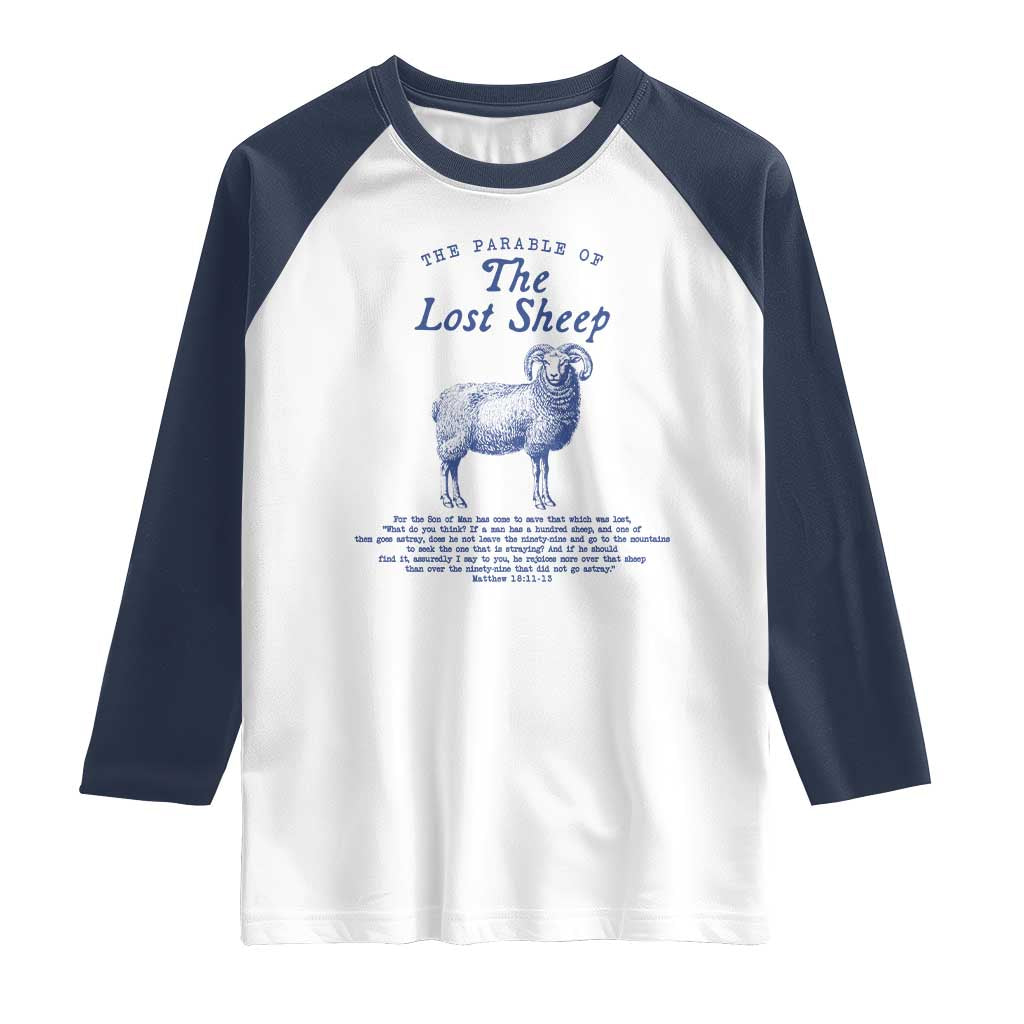 The Parable Of The Lost Sheep Raglan Shirt Christian Bible Verse Matthew 18 TS11 White Navy Print Your Wear