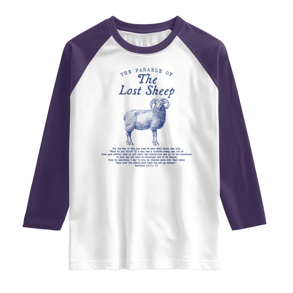 The Parable Of The Lost Sheep Raglan Shirt Christian Bible Verse Matthew 18 TS11 White Purple Print Your Wear