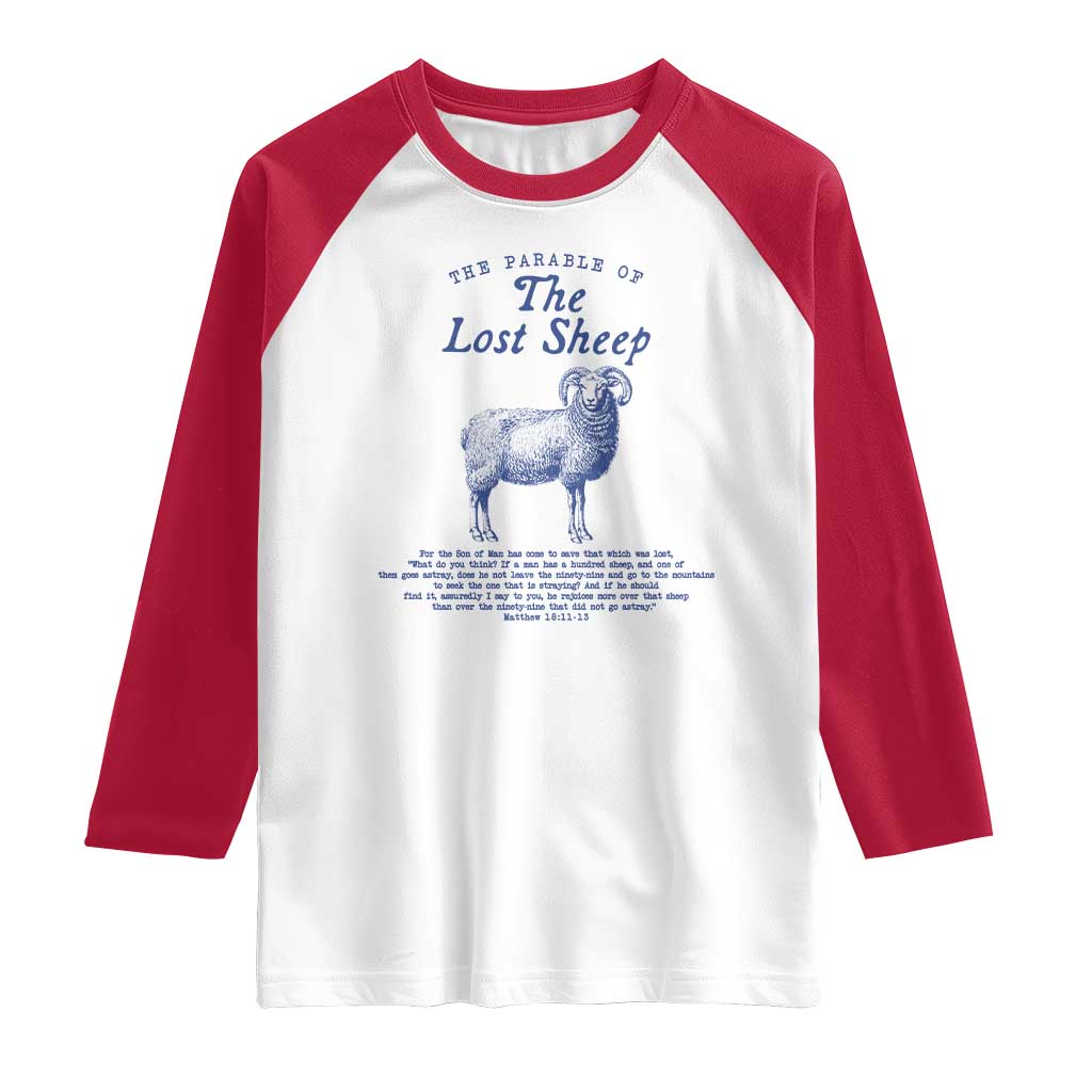 The Parable Of The Lost Sheep Raglan Shirt Christian Bible Verse Matthew 18 TS11 White Red Print Your Wear