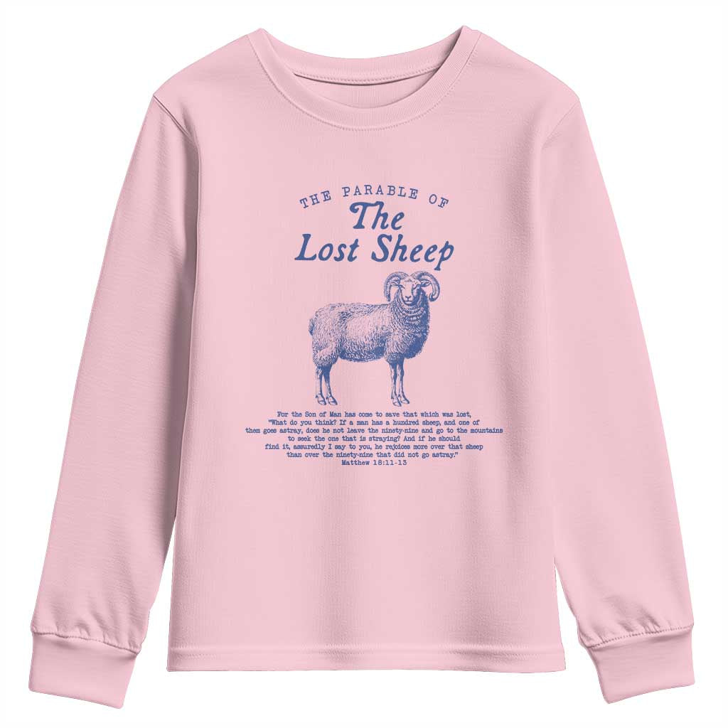 The Parable Of The Lost Sheep Youth Sweatshirt Christian Bible Verse Matthew 18 TS11 Light Pink Print Your Wear
