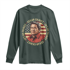 Cesar Chavez Long Sleeve Shirt March Holiday Hispanic Heritage American Map TS11 Dark Forest Green Print Your Wear