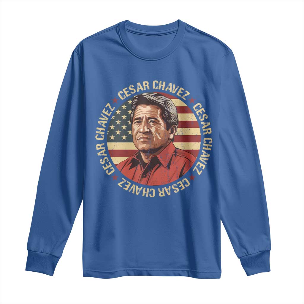 Cesar Chavez Long Sleeve Shirt March Holiday Hispanic Heritage American Map TS11 Royal Blue Print Your Wear