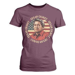 Cesar Chavez T Shirt For Women March Holiday Hispanic Heritage American Map TS11 Maroon Print Your Wear