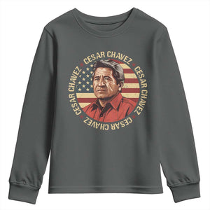 Cesar Chavez Youth Sweatshirt March Holiday Hispanic Heritage American Map TS11 Dark Heather Print Your Wear