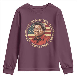 Cesar Chavez Youth Sweatshirt March Holiday Hispanic Heritage American Map TS11 Maroon Print Your Wear