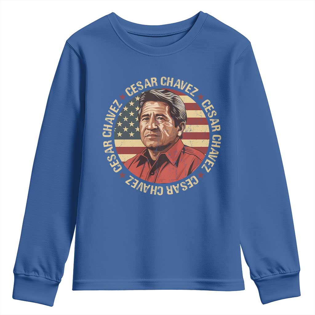 Cesar Chavez Youth Sweatshirt March Holiday Hispanic Heritage American Map TS11 Royal Blue Print Your Wear