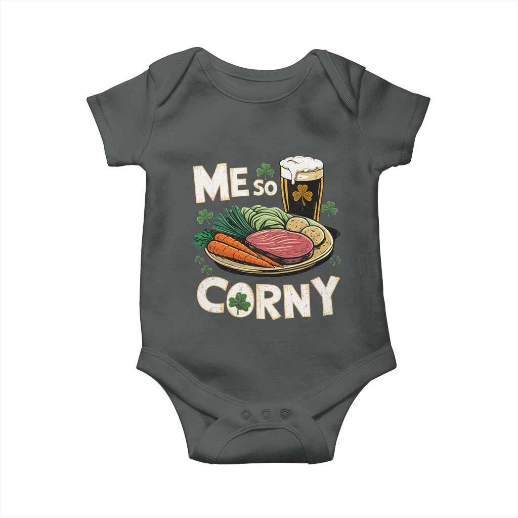 Funny St Patricks Day Me So Corny Baby Onesie Stout Irish Corned Beef TS11 Dark Heather Print Your Wear
