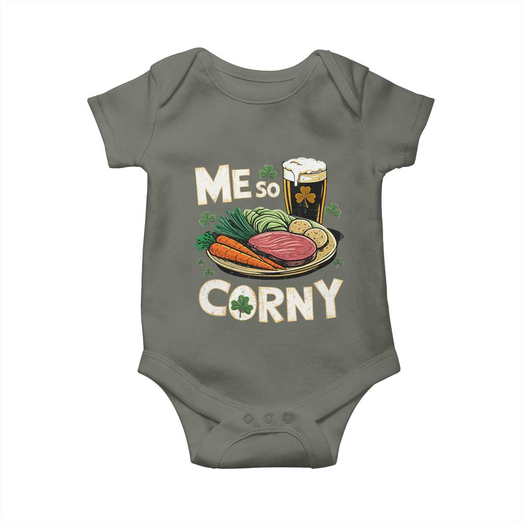 Funny St Patricks Day Me So Corny Baby Onesie Stout Irish Corned Beef TS11 Military Green Print Your Wear