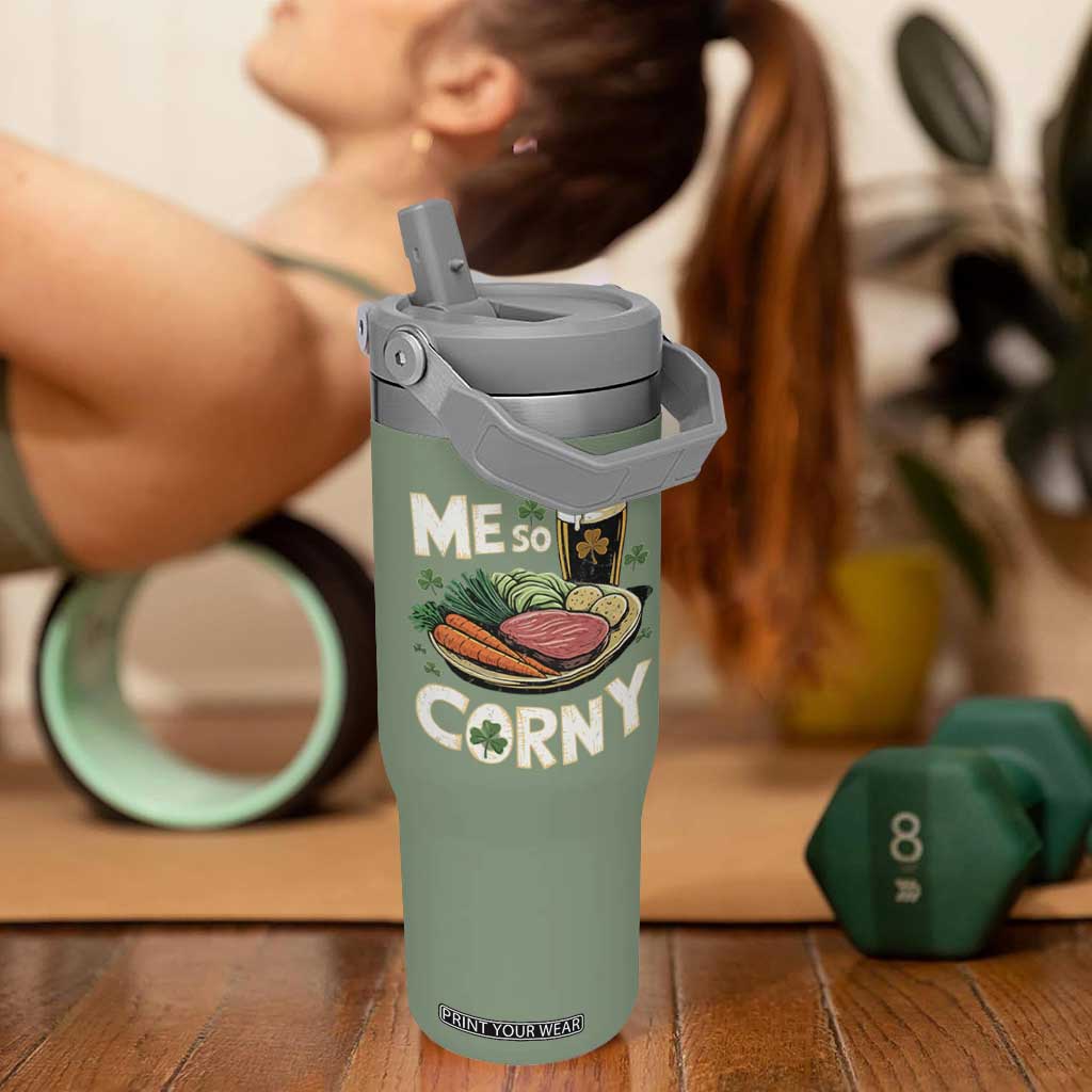 Funny St Patricks Day Me So Corny Flip Straw Tumbler Stout Irish Corned Beef TS11 One Size: 30 oz Moss Green Print Your Wear
