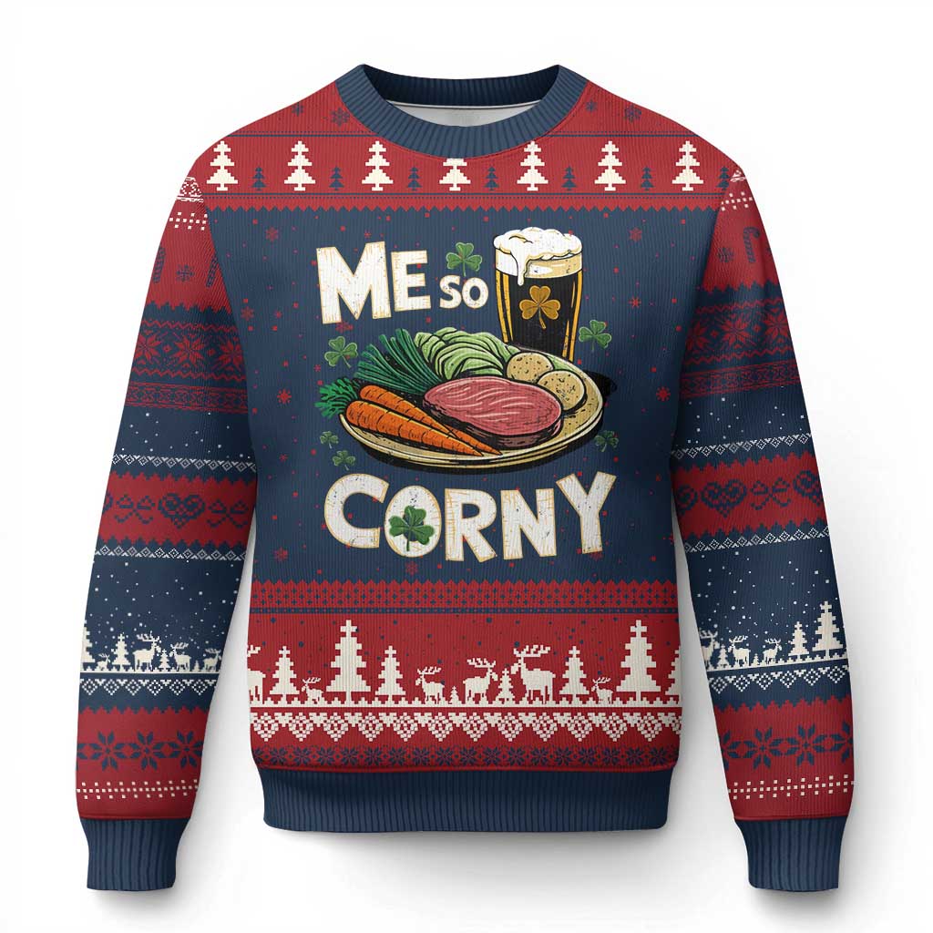 Funny St Patricks Day Me So Corny Ugly Christmas Sweater Stout Irish Corned Beef TS11 Navy Red Print Your Wear