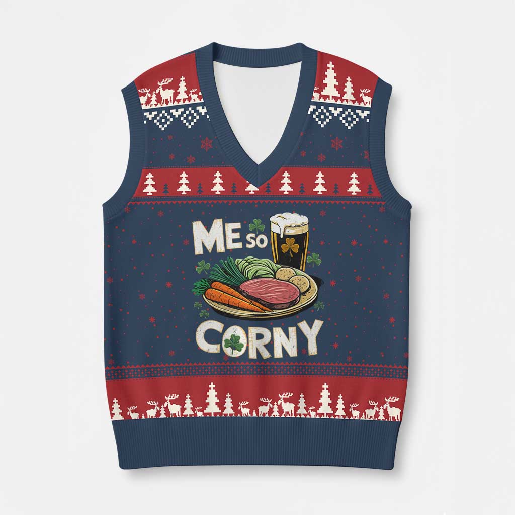 Funny St Patricks Day Me So Corny V-Neck Knit Sweater Vest Stout Irish Corned Beef TS11 Navy Red Print Your Wear