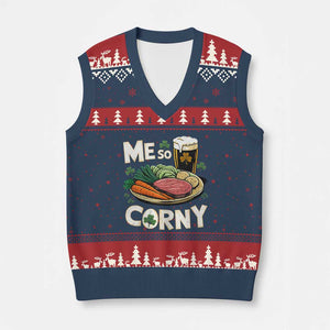 Funny St Patricks Day Me So Corny V-Neck Knit Sweater Vest Stout Irish Corned Beef TS11 Navy Red Print Your Wear