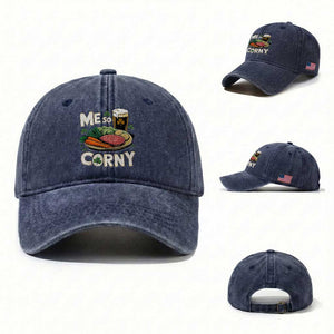 Funny St Patricks Day Me So Corny Washed Cotton Baseball Cap Stout Irish Corned Beef TS11 Washed Cap Universal Fit Navy Print Your Wear