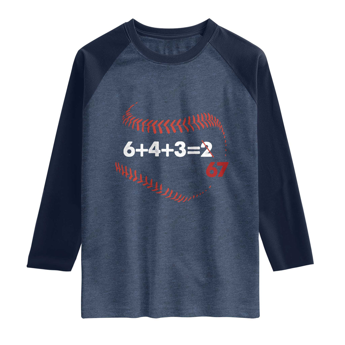 Funny 6432 67 Baseball Raglan Shirt Double Play Outs Baseball Player TS11 Heather Denim Navy Print Your Wear