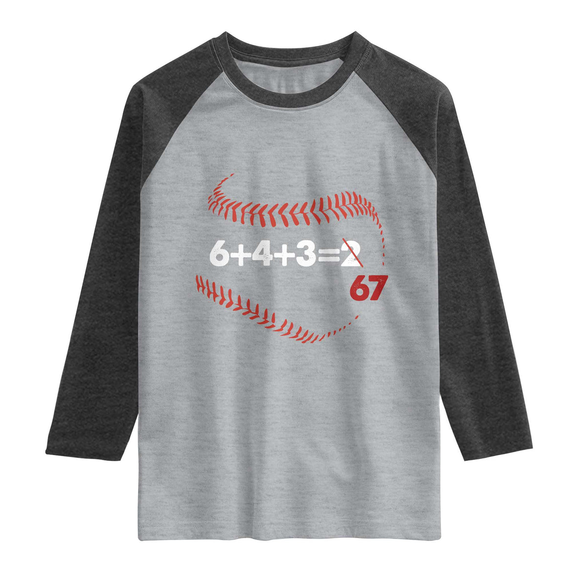 Funny 6432 67 Baseball Raglan Shirt Double Play Outs Baseball Player TS11 Heather Gray Heather Charcoal Print Your Wear