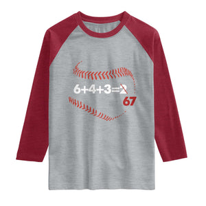 Funny 6432 67 Baseball Raglan Shirt Double Play Outs Baseball Player TS11 Heather Gray Heather Red Print Your Wear