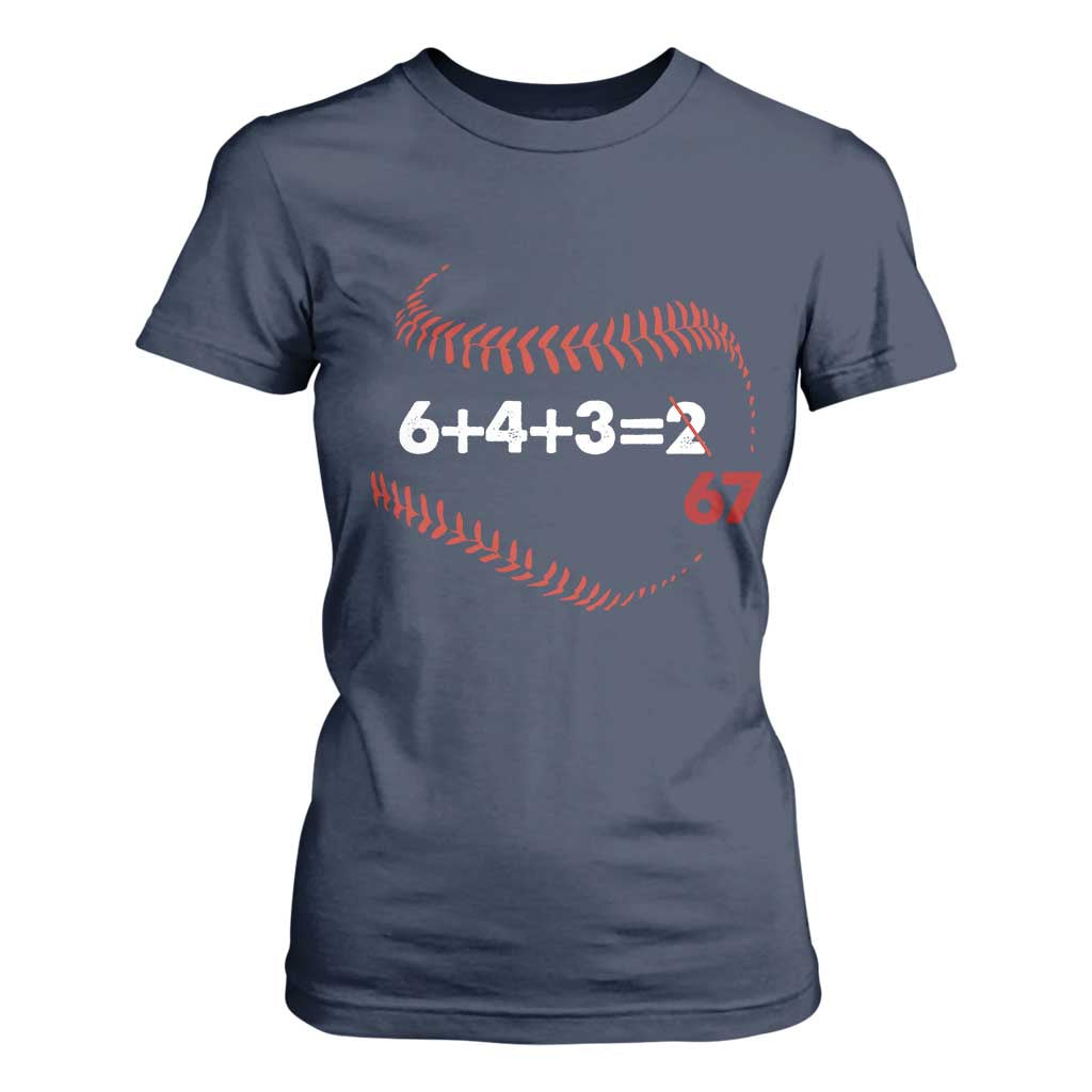 Funny 6432 67 Baseball T Shirt For Women Double Play Outs Baseball Player TS11 Navy Print Your Wear