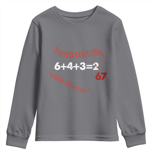 Funny 6432 67 Baseball Youth Sweatshirt Double Play Outs Baseball Player TS11 Charcoal Print Your Wear