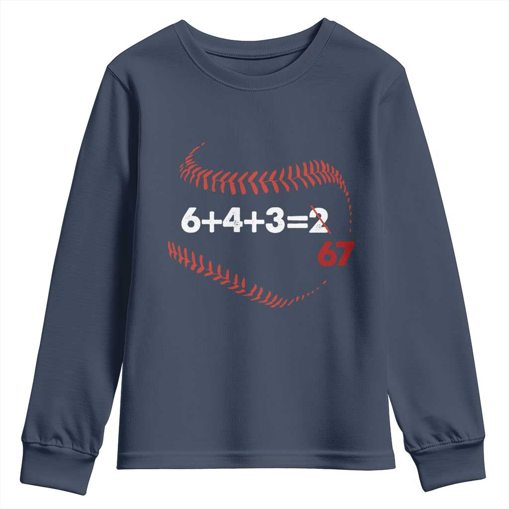 Funny 6432 67 Baseball Youth Sweatshirt Double Play Outs Baseball Player TS11 Navy Print Your Wear
