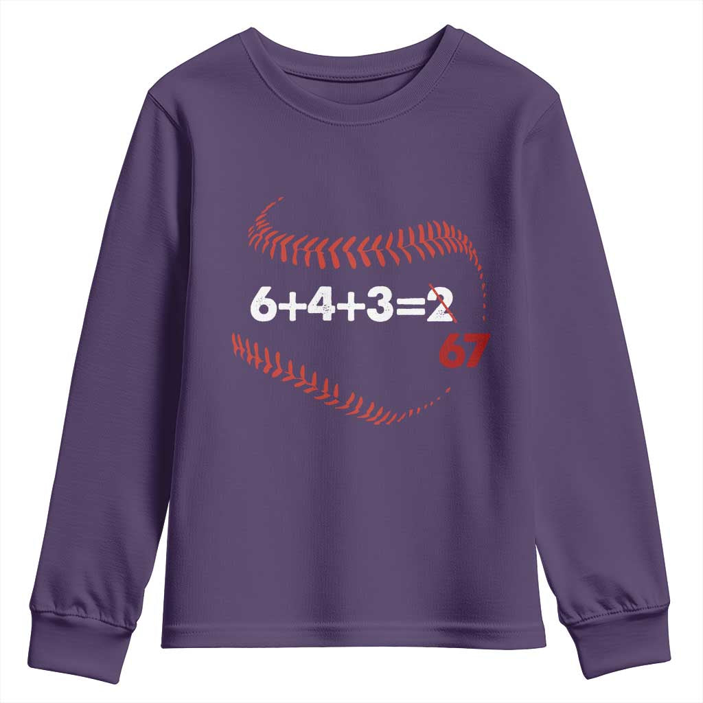 Funny 6432 67 Baseball Youth Sweatshirt Double Play Outs Baseball Player TS11 Purple Print Your Wear