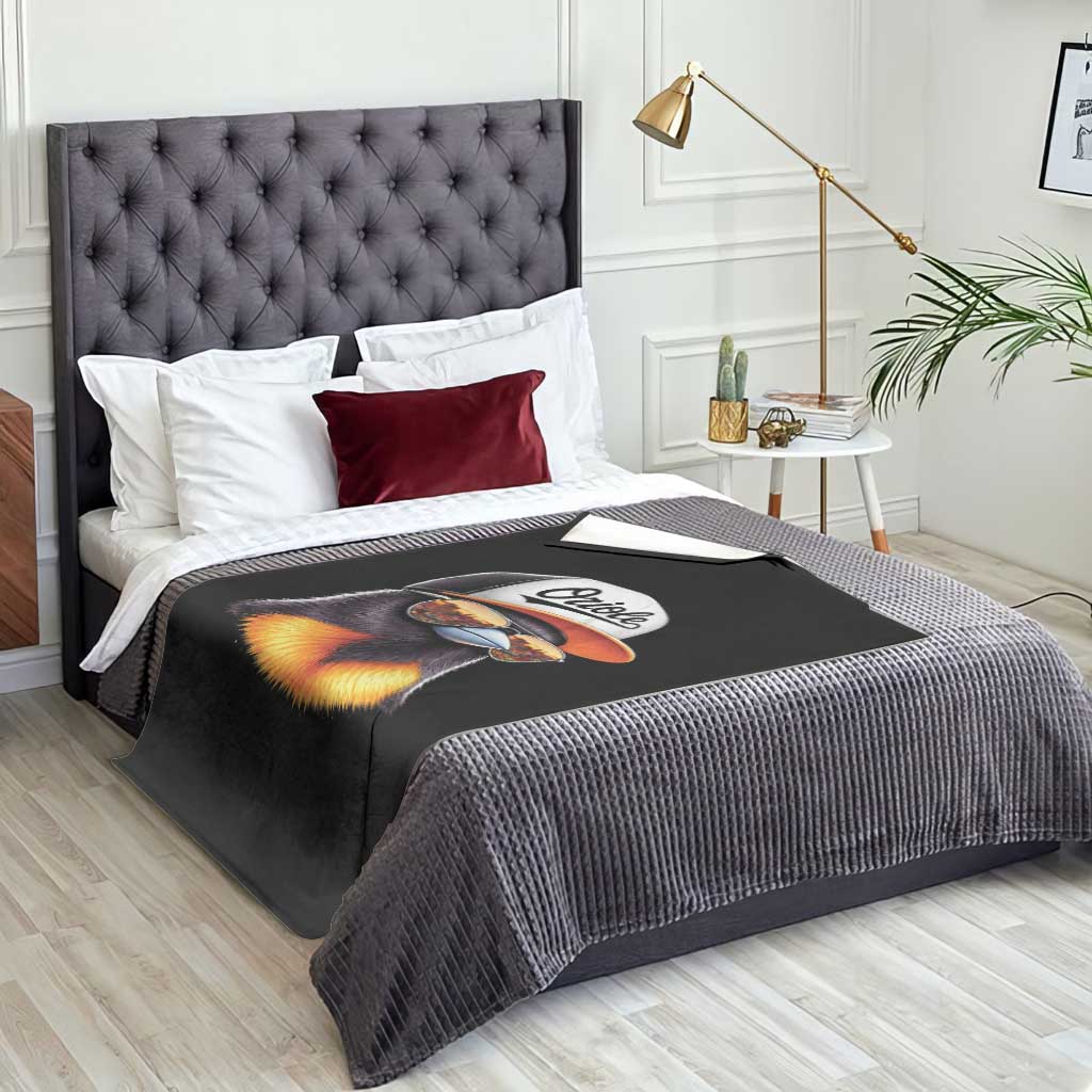 Funny Oriole Bird Wearing Baseball Cap Graphic Vintage Sport Throw Blanket TS11 Print Your Wear