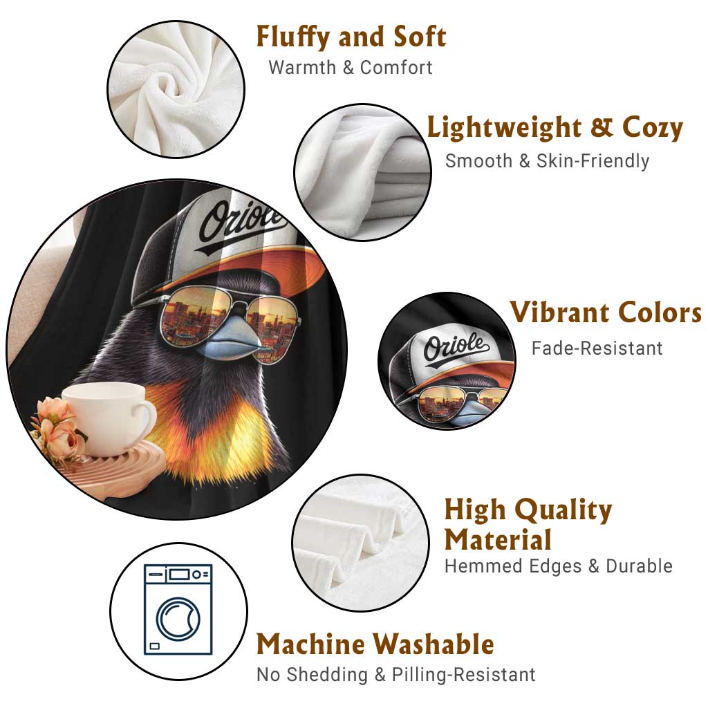 Funny Oriole Bird Wearing Baseball Cap Graphic Vintage Sport Throw Blanket TS11 Print Your Wear