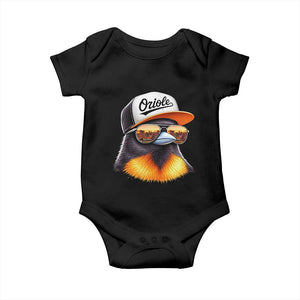 Funny Oriole Bird Wearing Baseball Cap Graphic Vintage Sport Baby Onesie TS11 Black Print Your Wear
