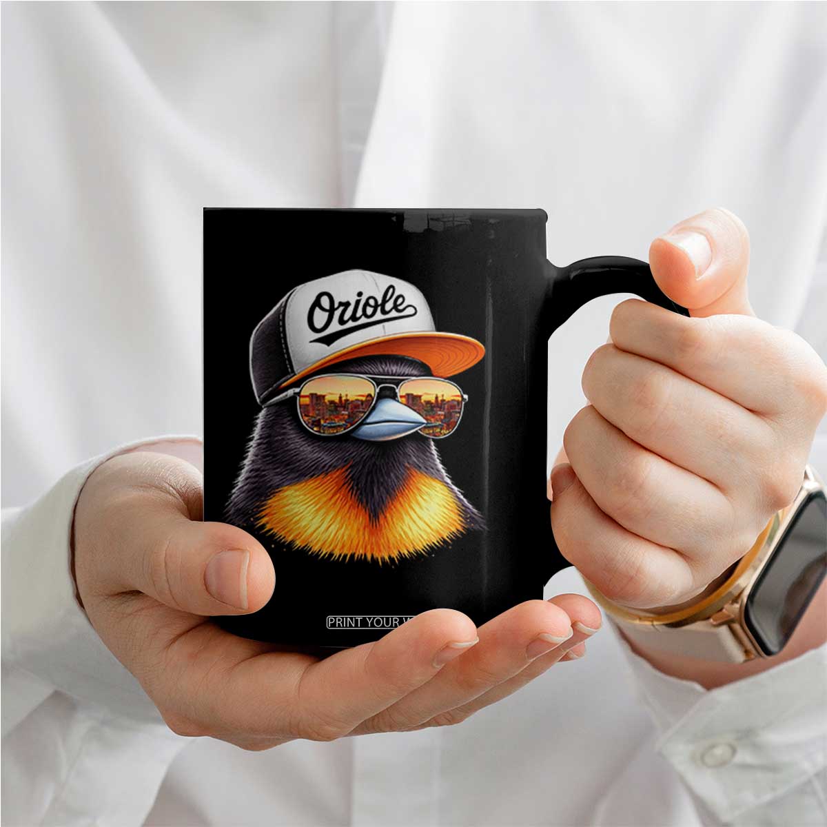Funny Oriole Bird Wearing Baseball Cap Graphic Vintage Sport Coffee Mug TS11 Print Your Wear