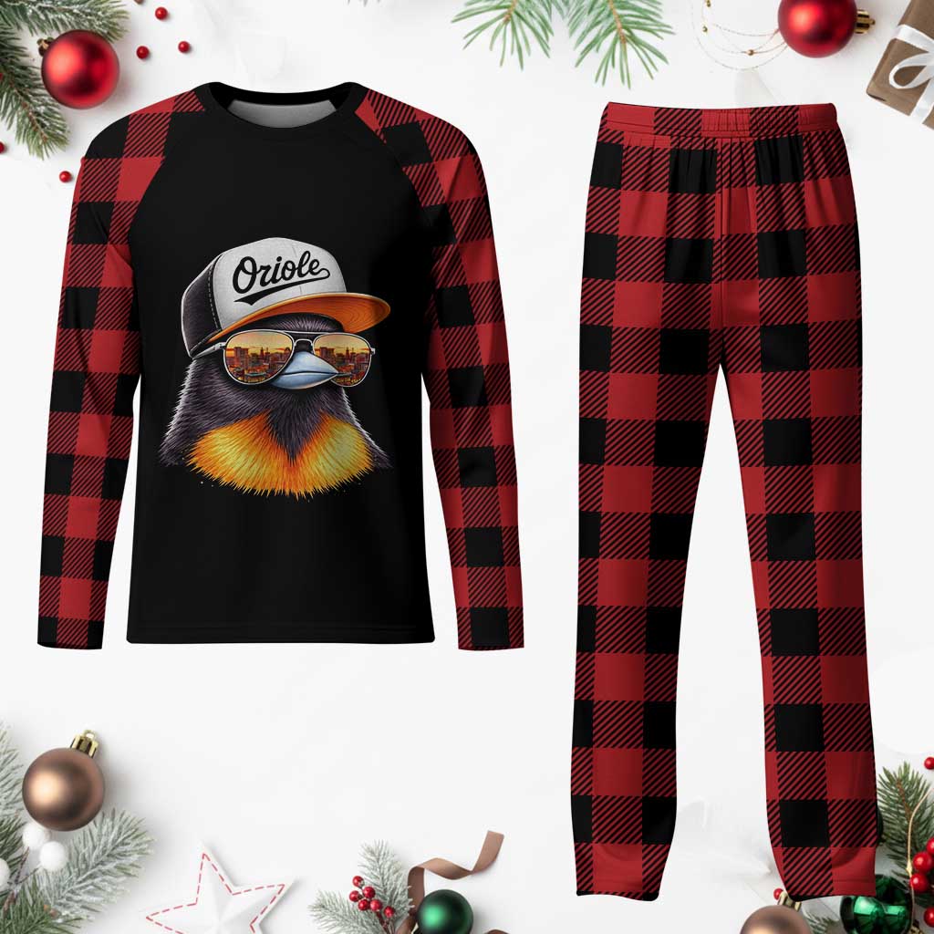 Funny Oriole Bird Wearing Baseball Cap Graphic Vintage Sport Plaid Pajama Set TS11 Buffalo Plaid Print Your Wear