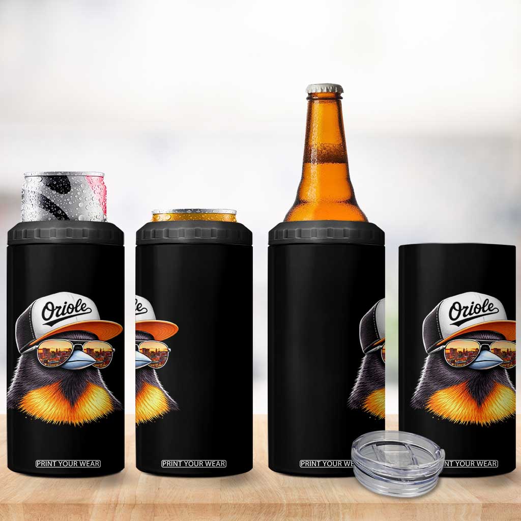 Funny Oriole Bird Wearing Baseball Cap Graphic Vintage Sport 4 in 1 Can Cooler Tumbler TS11 Print Your Wear