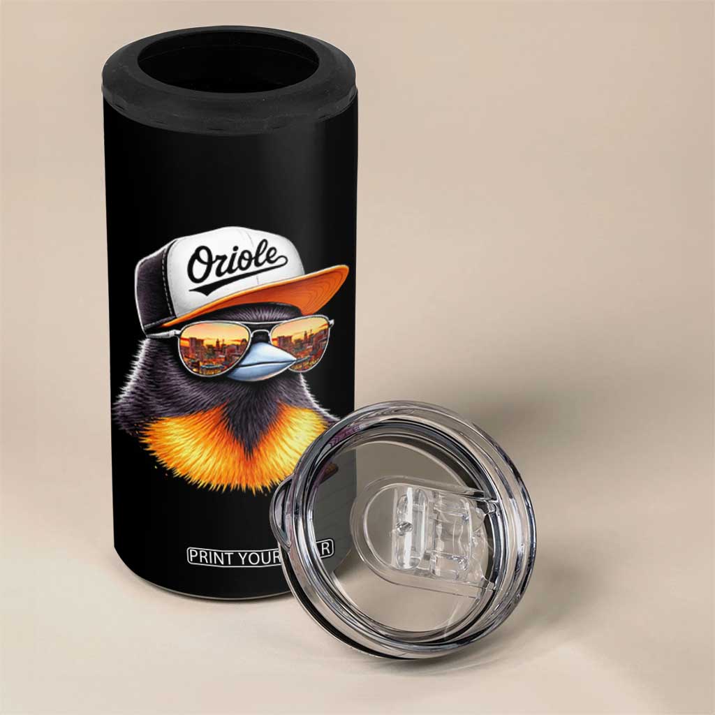 Funny Oriole Bird Wearing Baseball Cap Graphic Vintage Sport 4 in 1 Can Cooler Tumbler TS11 Print Your Wear