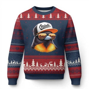 Funny Oriole Bird Wearing Baseball Cap Graphic Vintage Sport Ugly Christmas Sweater TS11 Navy Red Print Your Wear