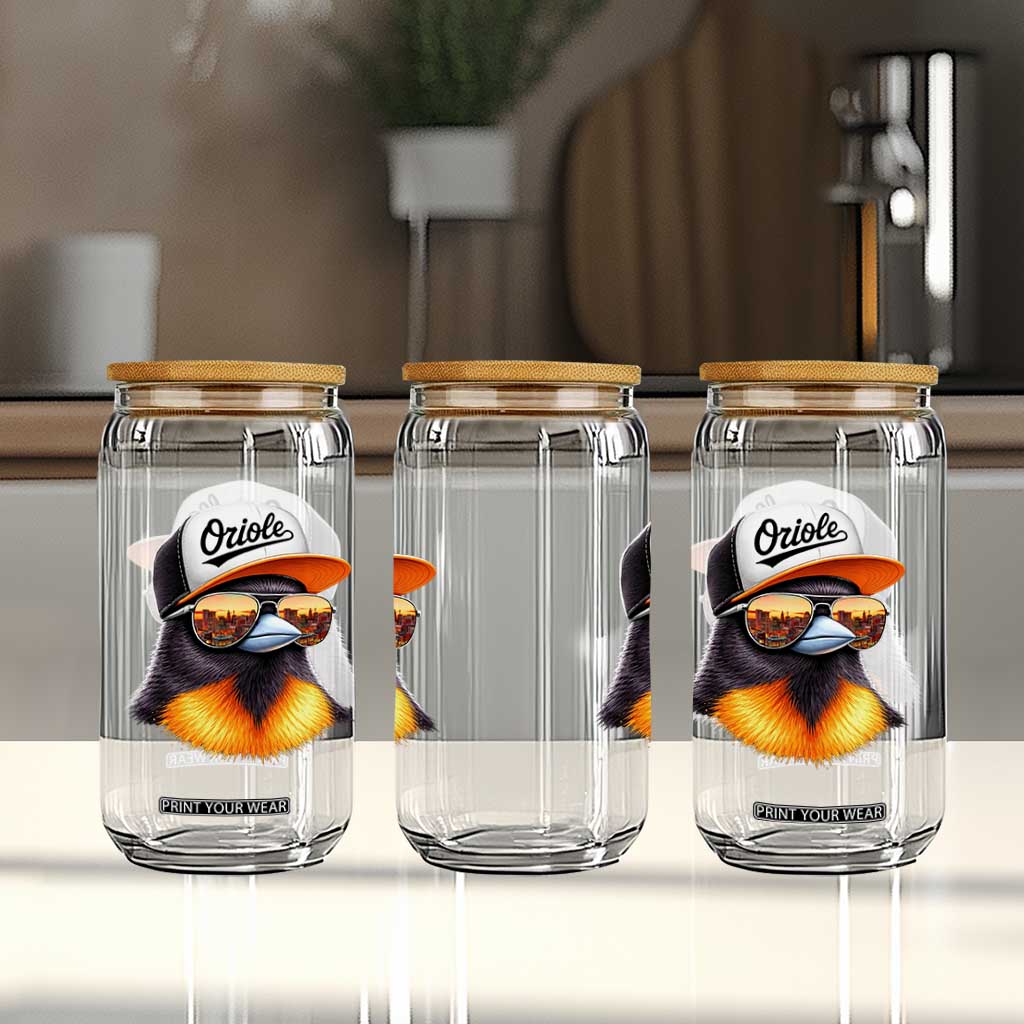 Funny Oriole Bird Wearing Baseball Cap Graphic Vintage Sport Glass Can TS11 Print Your Wear