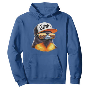 Funny Oriole Bird Wearing Baseball Cap Graphic Vintage Sport Hoodie TS11 Royal Blue Print Your Wear