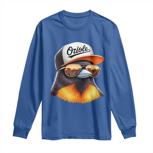 Funny Oriole Bird Wearing Baseball Cap Graphic Vintage Sport Long Sleeve Shirt TS11 Royal Blue Print Your Wear
