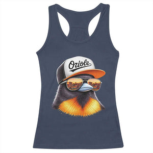 Funny Oriole Bird Wearing Baseball Cap Graphic Vintage Sport Racerback Tank Top TS11 Navy Print Your Wear