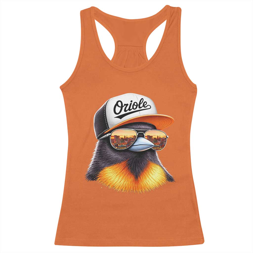 Funny Oriole Bird Wearing Baseball Cap Graphic Vintage Sport Racerback Tank Top TS11 Orange Print Your Wear