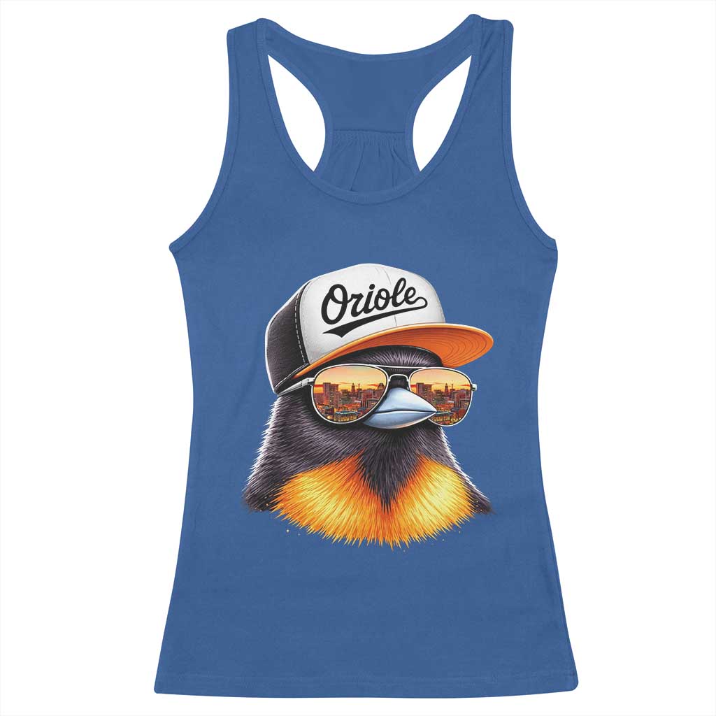 Funny Oriole Bird Wearing Baseball Cap Graphic Vintage Sport Racerback Tank Top TS11 Royal Blue Print Your Wear